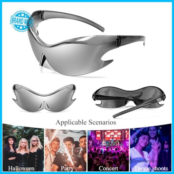 Futuristic Y2K Sunglasses Wrap Around Shield Lenses UV400 Protection Unisex